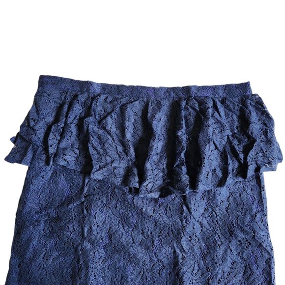 Lucca Couture Navy Blue Lace Ruffle Peplum Mini Skirt Sz M - Picture 3 of 10